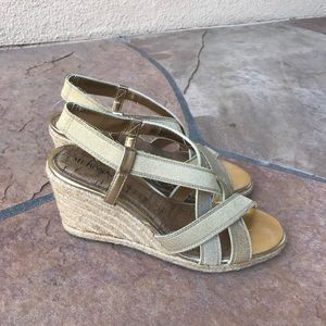 Gold Strappy Wedge Espadrille Sandals